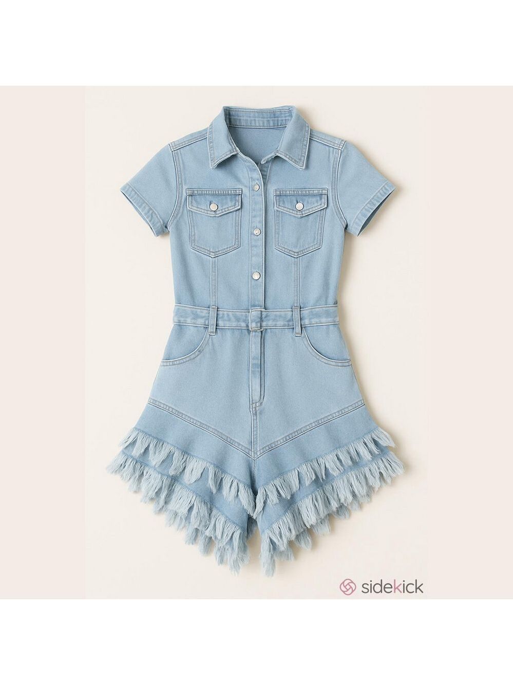 BNWT! Denim Button Down Frayed Hem Romper.